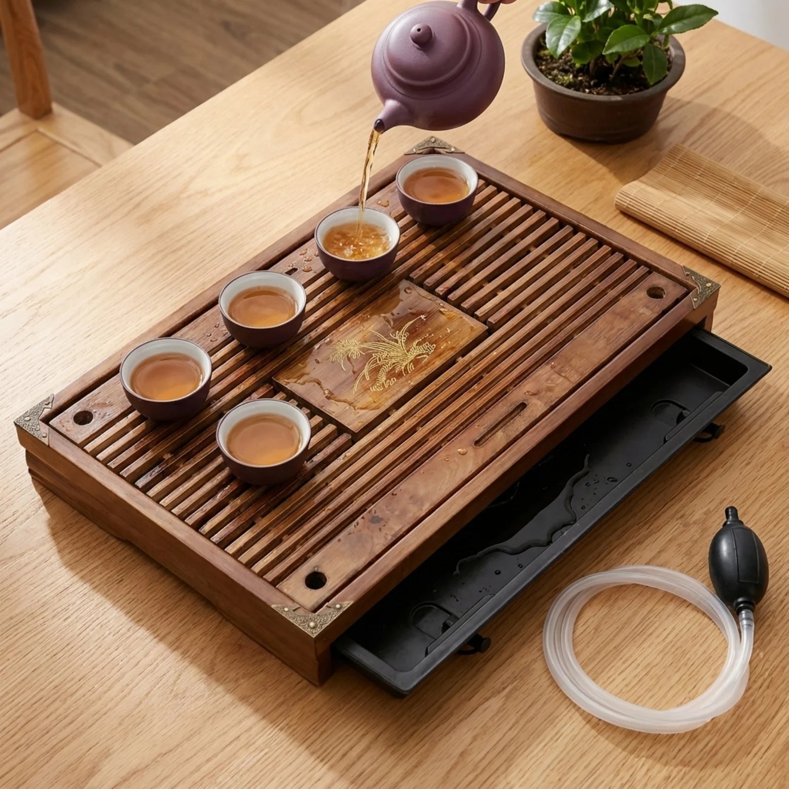 17 inch Wooden Gongfu Tea Tray with Drain Drawer