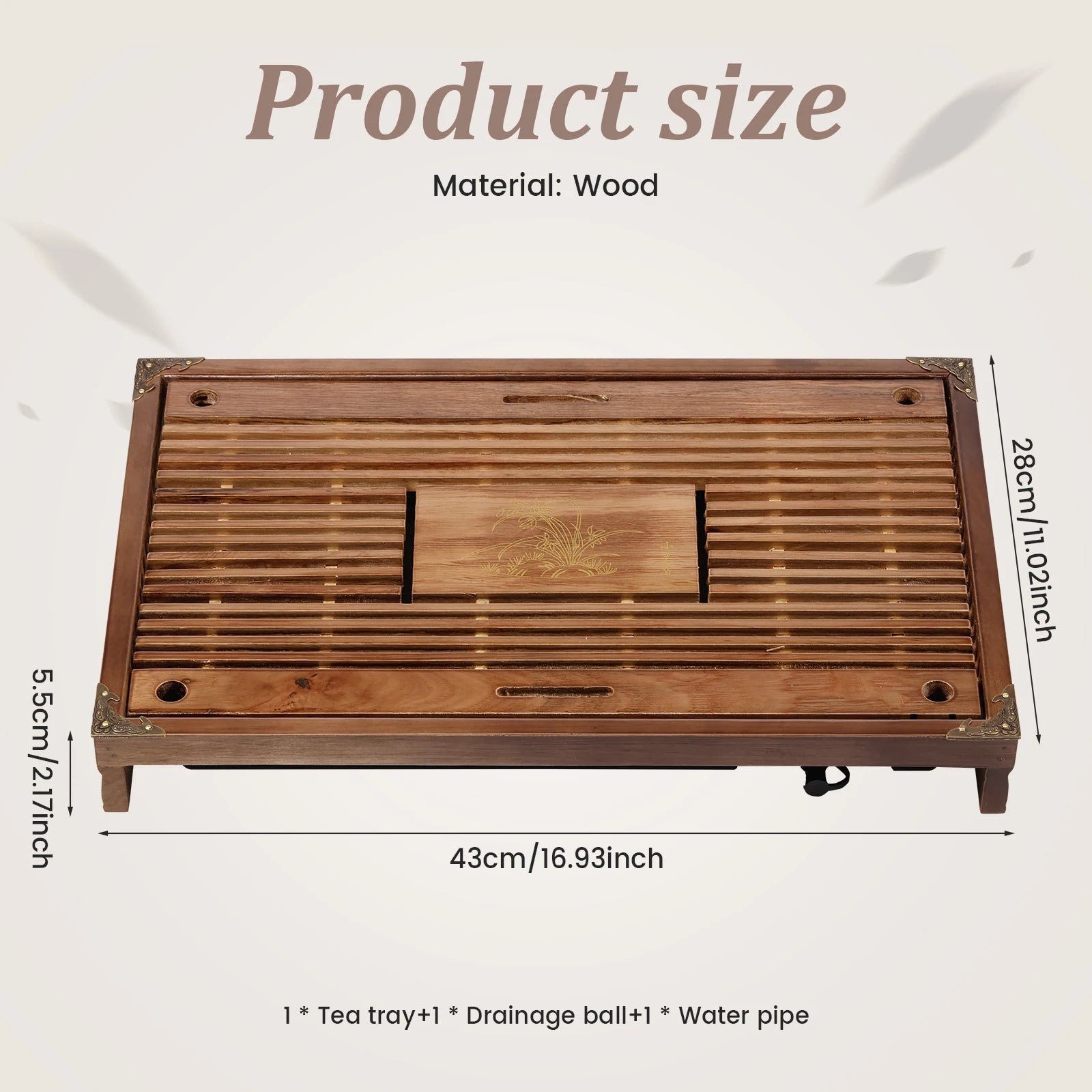 17 inch Wooden Gongfu Tea Tray with Drain Drawer