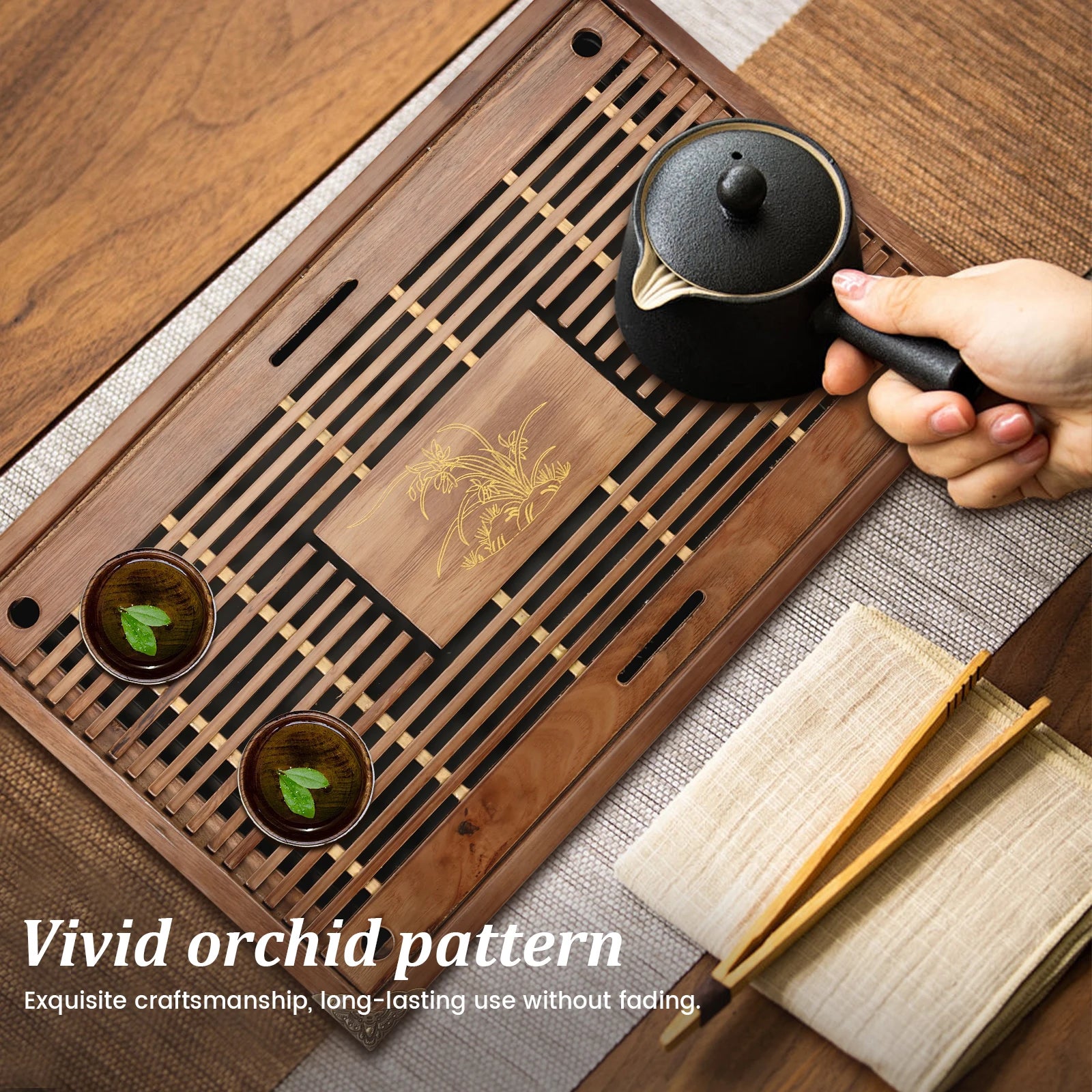 17 inch Wooden Gongfu Tea Tray with Drain Drawer