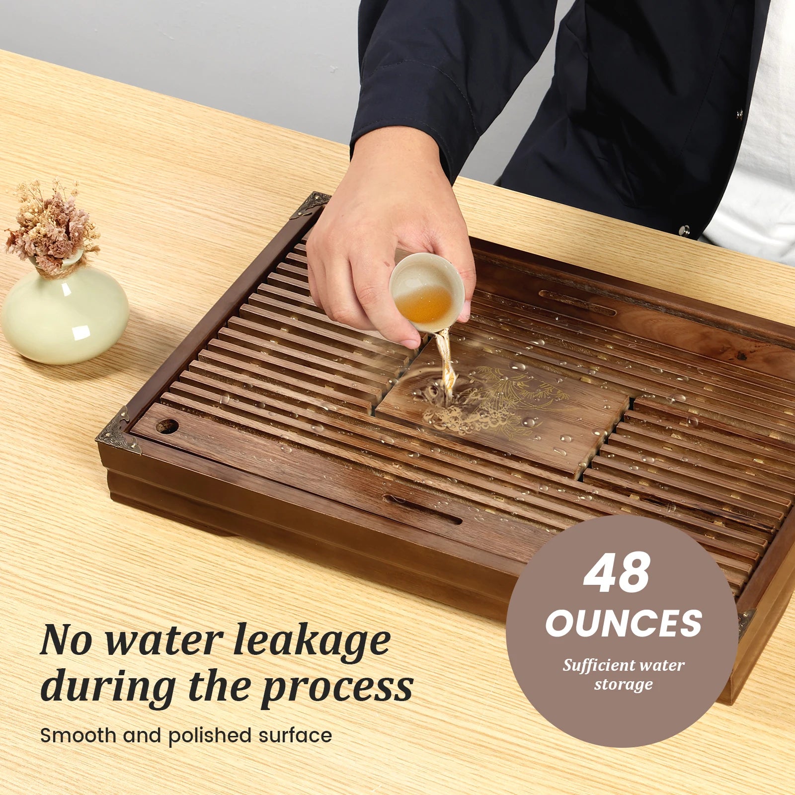 17 inch Wooden Gongfu Tea Tray with Drain Drawer