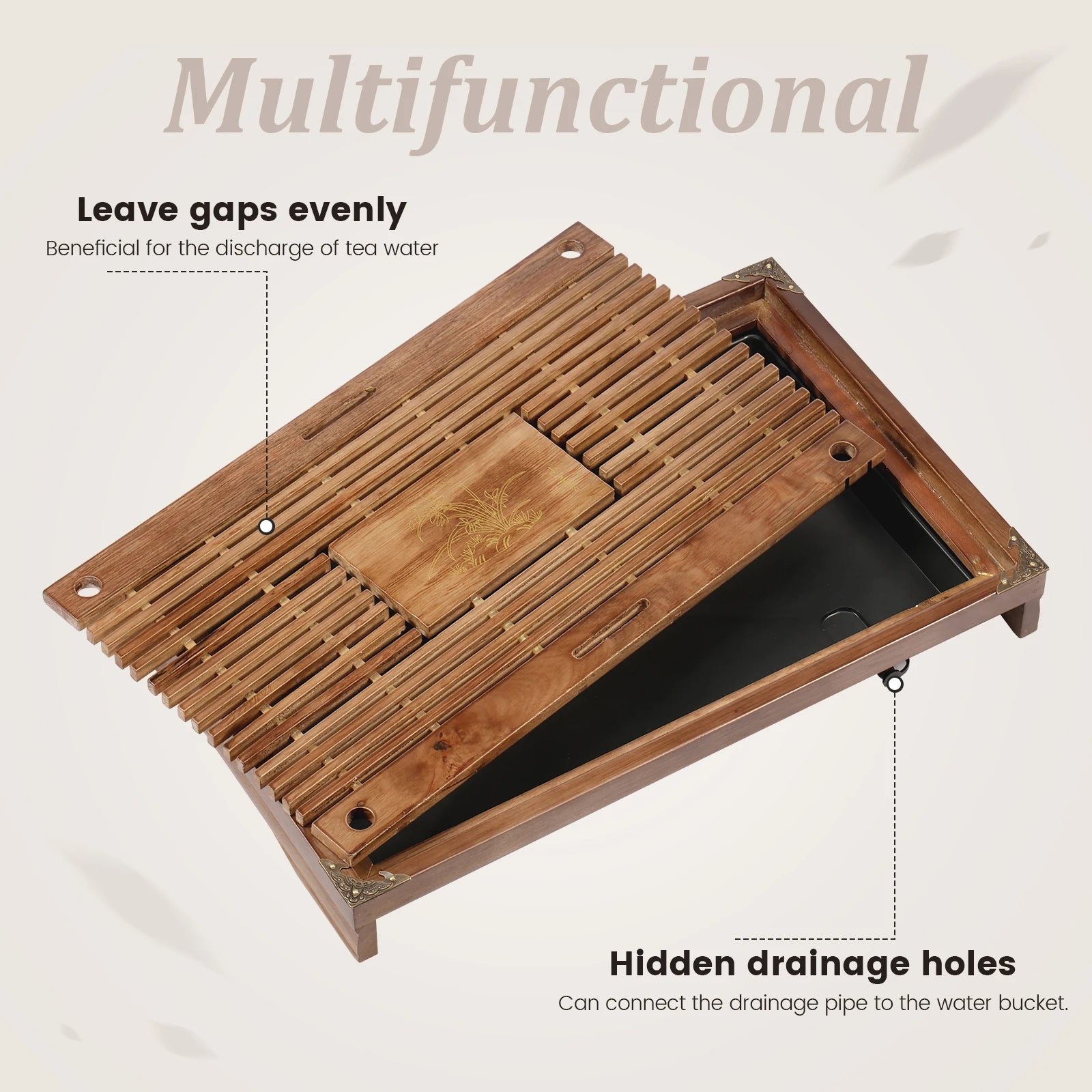 17 inch Wooden Gongfu Tea Tray with Drain Drawer
